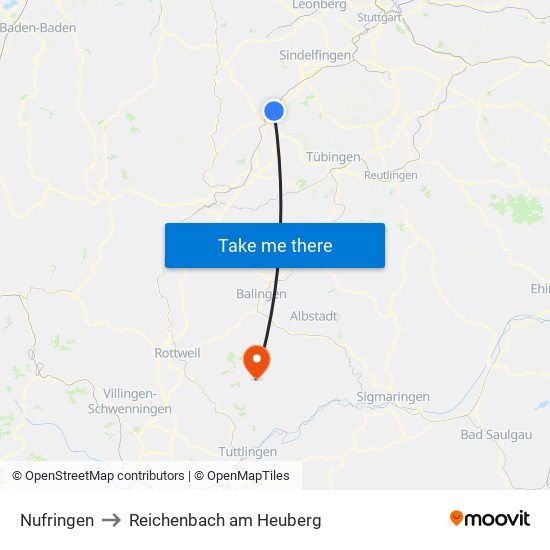 Nufringen to Reichenbach am Heuberg map