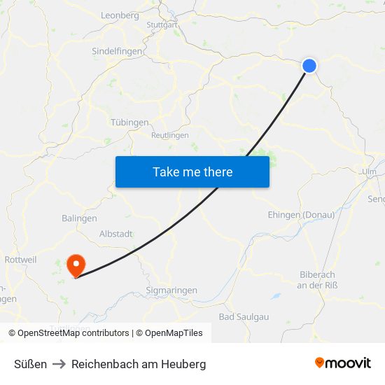 Süßen to Reichenbach am Heuberg map
