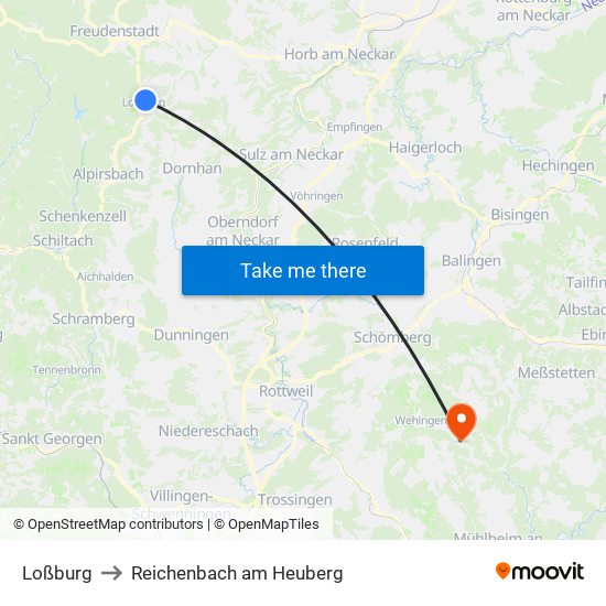 Loßburg to Reichenbach am Heuberg map