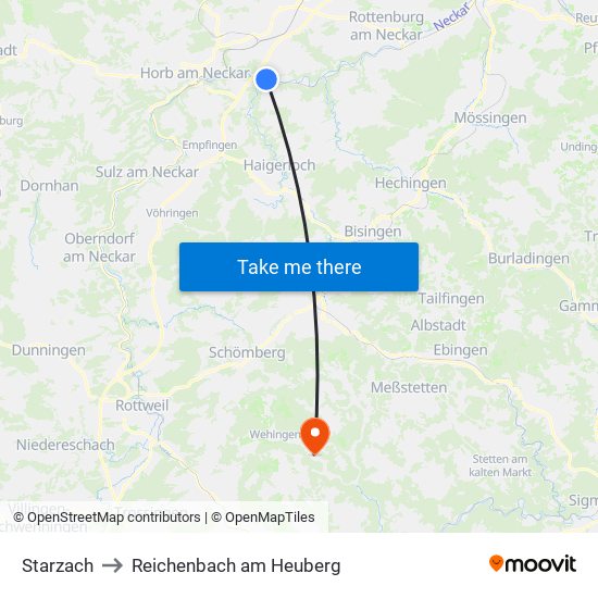 Starzach to Reichenbach am Heuberg map