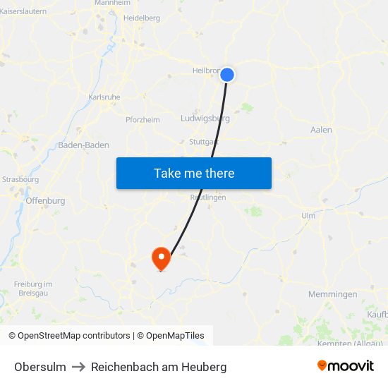 Obersulm to Reichenbach am Heuberg map