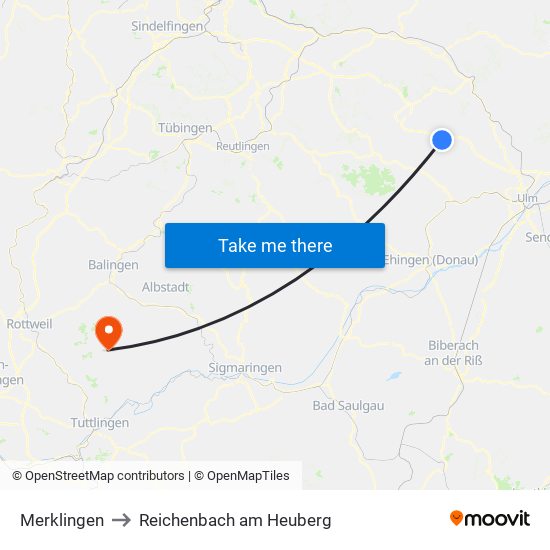 Merklingen to Reichenbach am Heuberg map