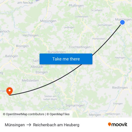 Münsingen to Reichenbach am Heuberg map