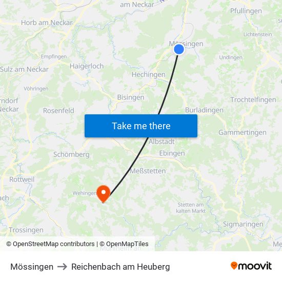 Mössingen to Reichenbach am Heuberg map