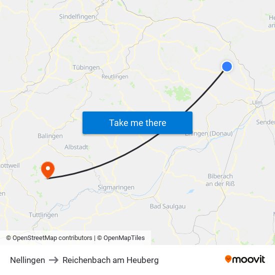 Nellingen to Reichenbach am Heuberg map