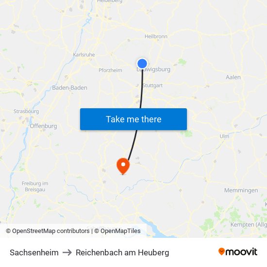 Sachsenheim to Reichenbach am Heuberg map