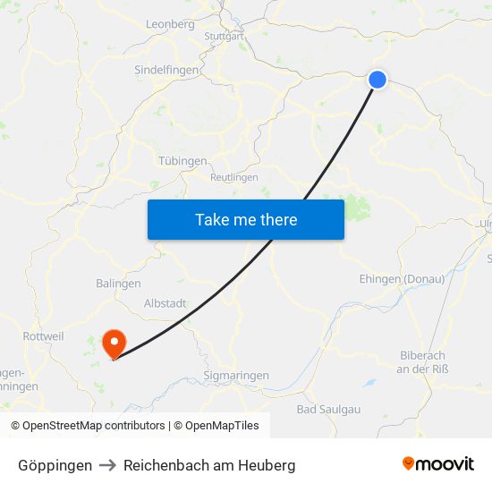 Göppingen to Reichenbach am Heuberg map