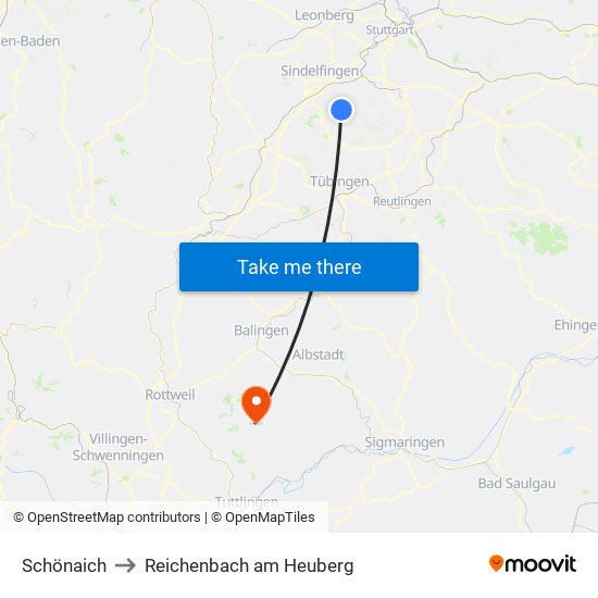 Schönaich to Reichenbach am Heuberg map