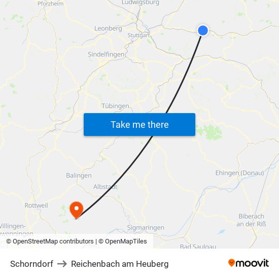 Schorndorf to Reichenbach am Heuberg map