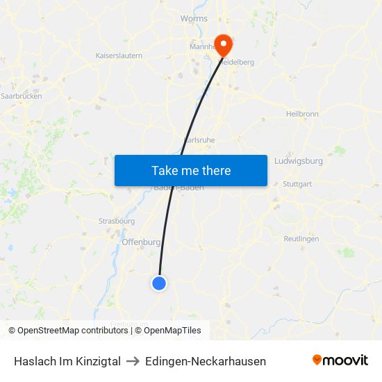 Haslach Im Kinzigtal to Edingen-Neckarhausen map