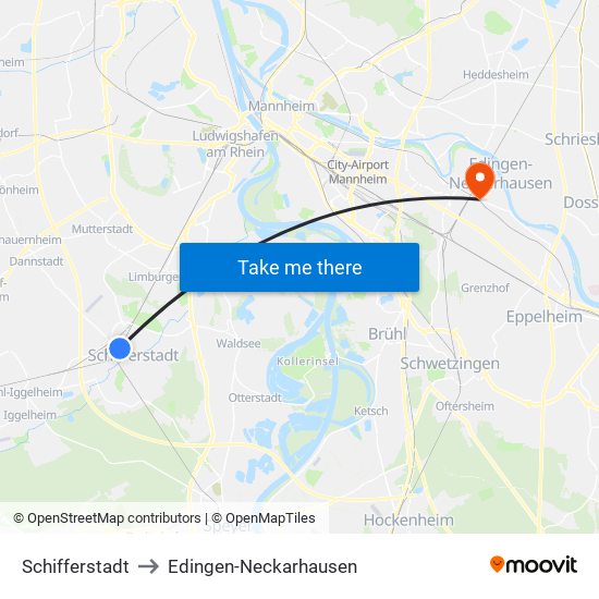 Schifferstadt to Edingen-Neckarhausen map