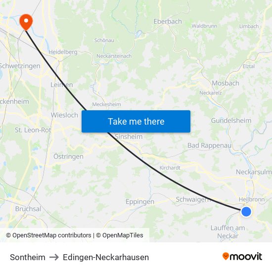 Sontheim to Edingen-Neckarhausen map