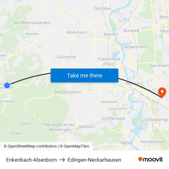 Enkenbach-Alsenborn to Edingen-Neckarhausen map