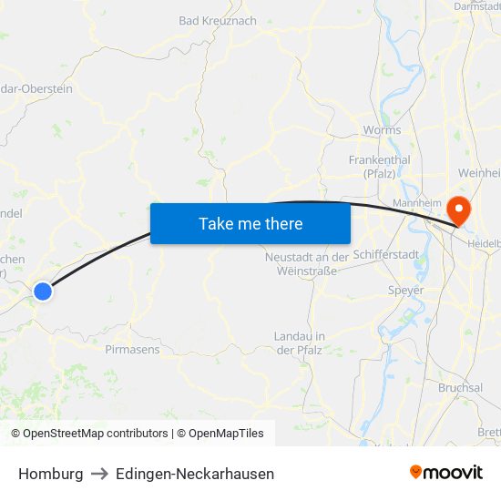 Homburg to Edingen-Neckarhausen map