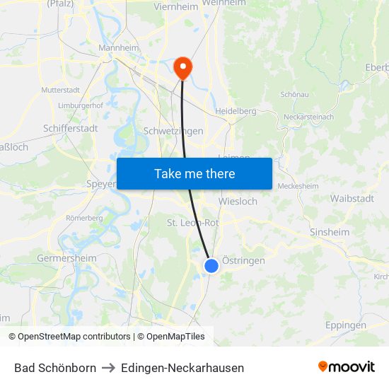 Bad Schönborn to Edingen-Neckarhausen map