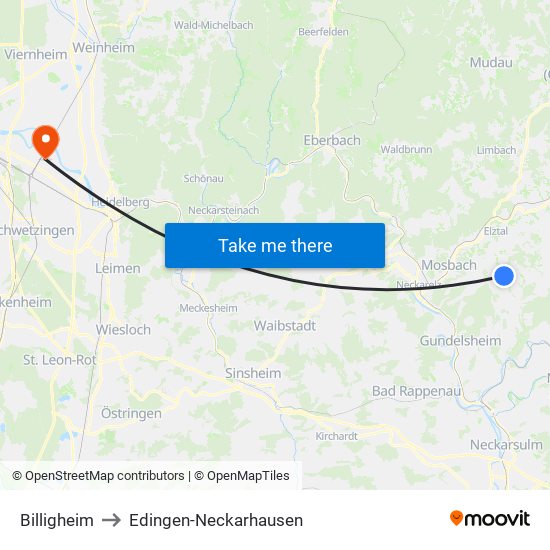 Billigheim to Edingen-Neckarhausen map