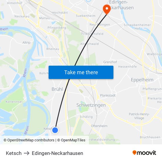 Ketsch to Edingen-Neckarhausen map