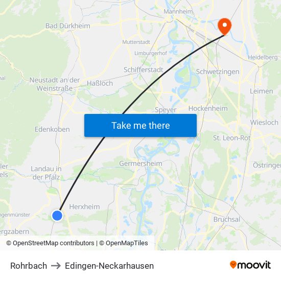 Rohrbach to Edingen-Neckarhausen map