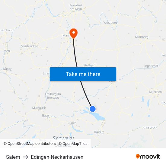 Salem to Edingen-Neckarhausen map