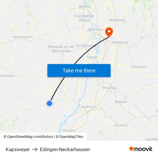 Kapsweyer to Edingen-Neckarhausen map