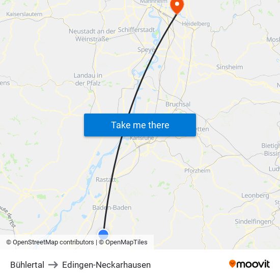 Bühlertal to Edingen-Neckarhausen map