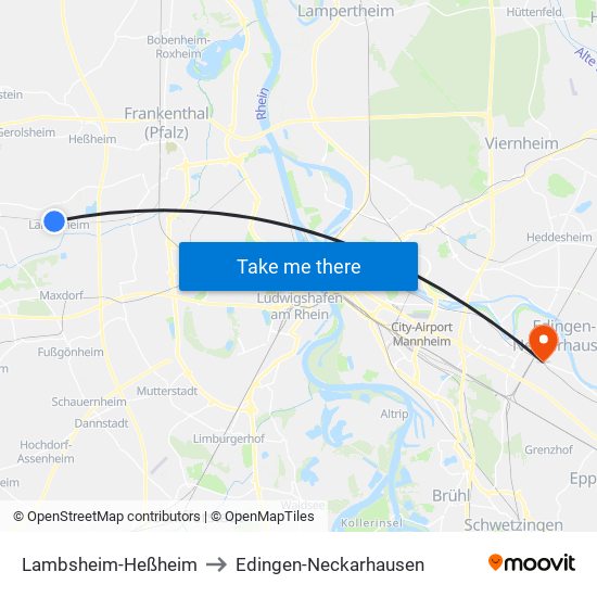 Lambsheim-Heßheim to Edingen-Neckarhausen map