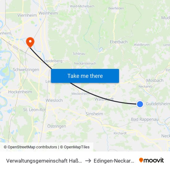 Verwaltungsgemeinschaft Haßmersheim to Edingen-Neckarhausen map