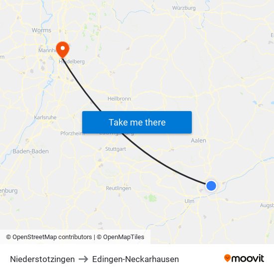 Niederstotzingen to Edingen-Neckarhausen map