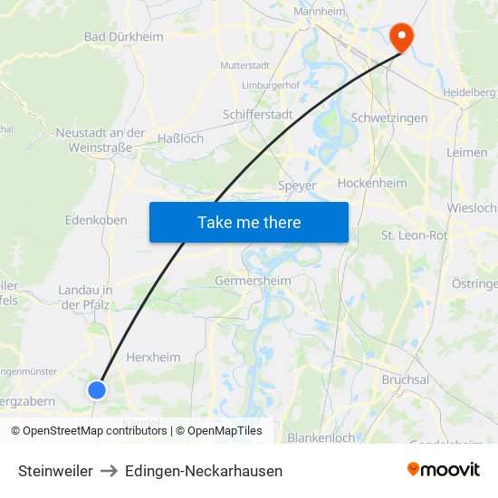 Steinweiler to Edingen-Neckarhausen map