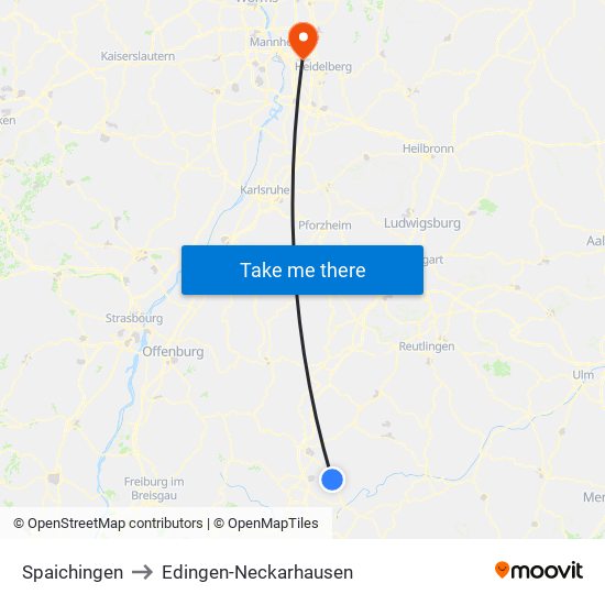 Spaichingen to Edingen-Neckarhausen map