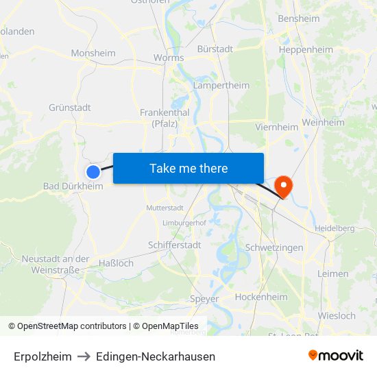 Erpolzheim to Edingen-Neckarhausen map