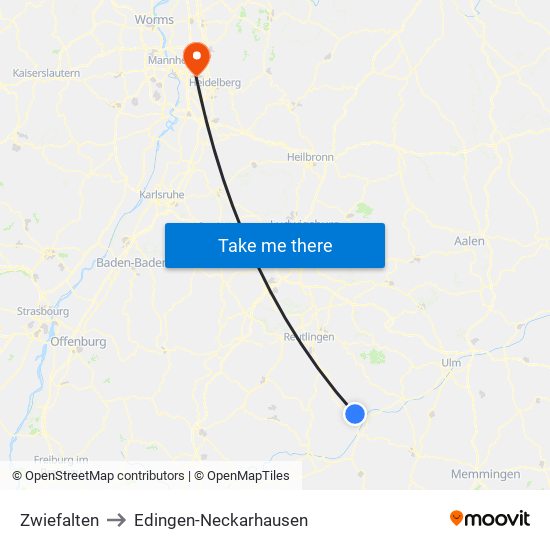 Zwiefalten to Edingen-Neckarhausen map