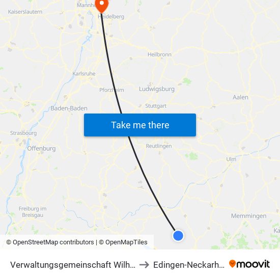 Verwaltungsgemeinschaft Wilhelmsdorf to Edingen-Neckarhausen map