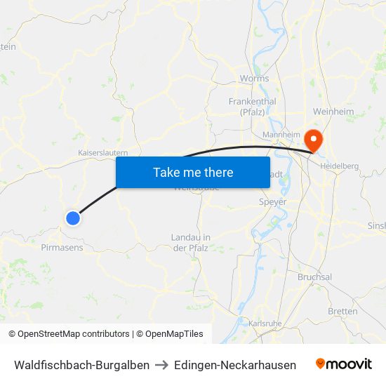 Waldfischbach-Burgalben to Edingen-Neckarhausen map