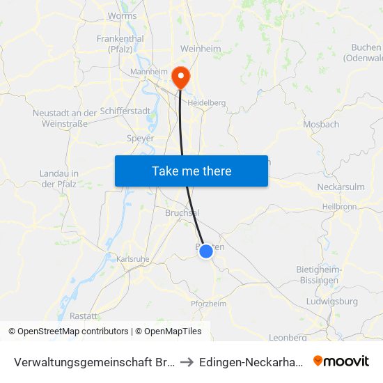 Verwaltungsgemeinschaft Bretten to Edingen-Neckarhausen map