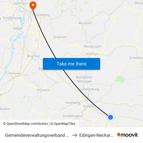 Gemeindeverwaltungsverband Plochingen to Edingen-Neckarhausen map