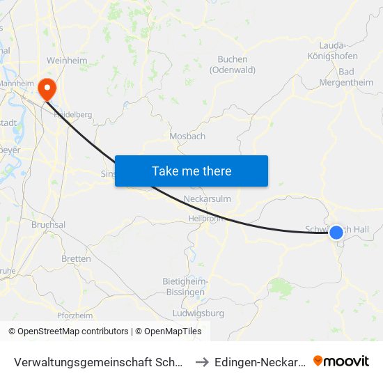 Verwaltungsgemeinschaft Schwäbisch Hall to Edingen-Neckarhausen map