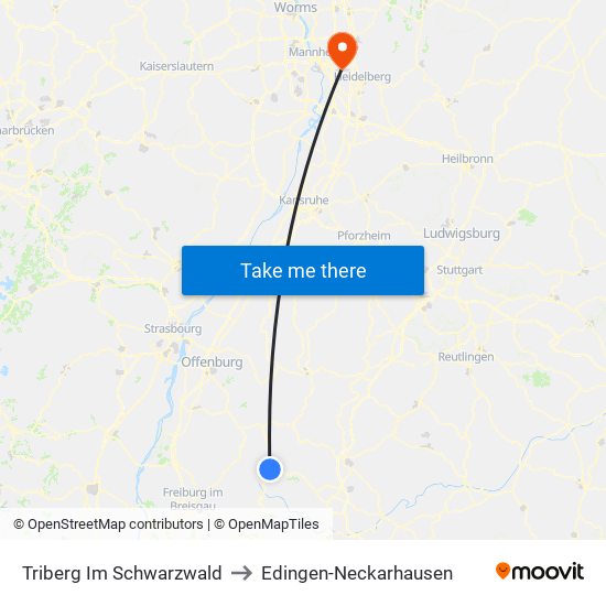 Triberg Im Schwarzwald to Edingen-Neckarhausen map