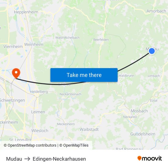 Mudau to Edingen-Neckarhausen map