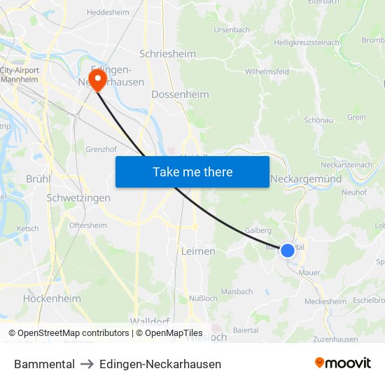 Bammental to Edingen-Neckarhausen map