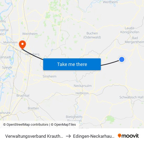 Verwaltungsverband Krautheim to Edingen-Neckarhausen map