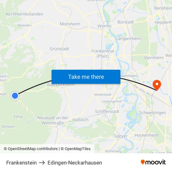 Frankenstein to Edingen-Neckarhausen map