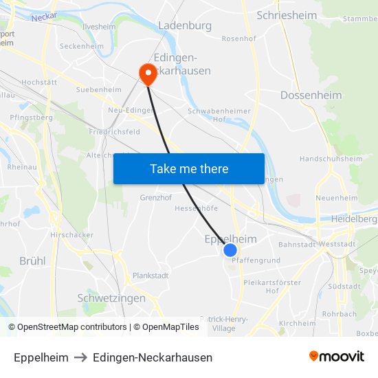 Eppelheim to Edingen-Neckarhausen map