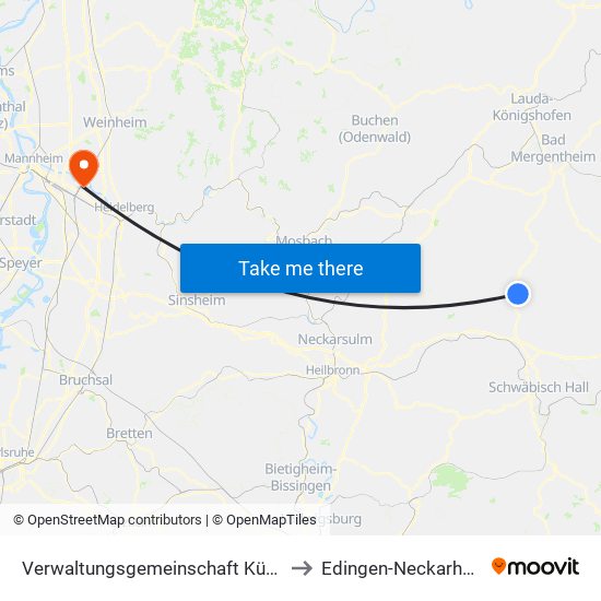 Verwaltungsgemeinschaft Künzelsau to Edingen-Neckarhausen map