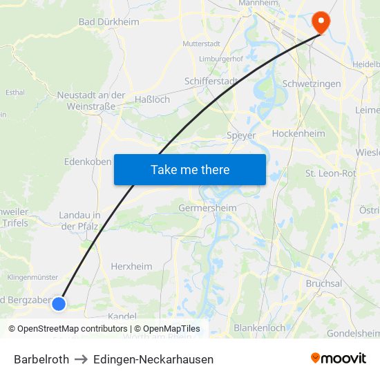 Barbelroth to Edingen-Neckarhausen map