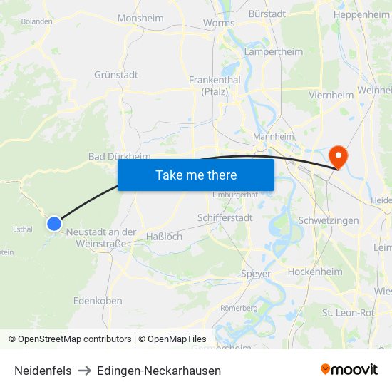 Neidenfels to Edingen-Neckarhausen map