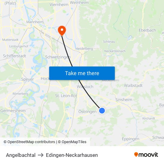 Angelbachtal to Edingen-Neckarhausen map