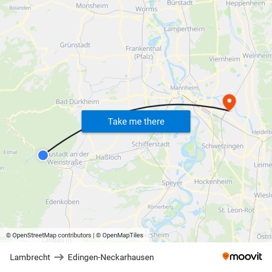 Lambrecht to Edingen-Neckarhausen map