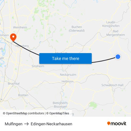 Mulfingen to Edingen-Neckarhausen map