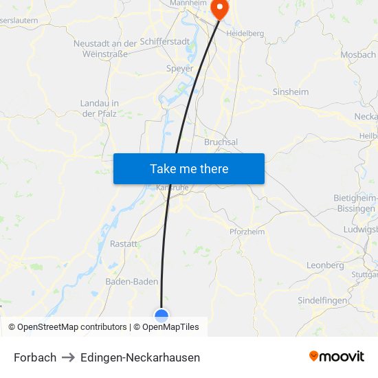 Forbach to Edingen-Neckarhausen map